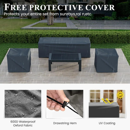 6-pc Aluminum Outdoor Furniture Set- Waterproof Covers