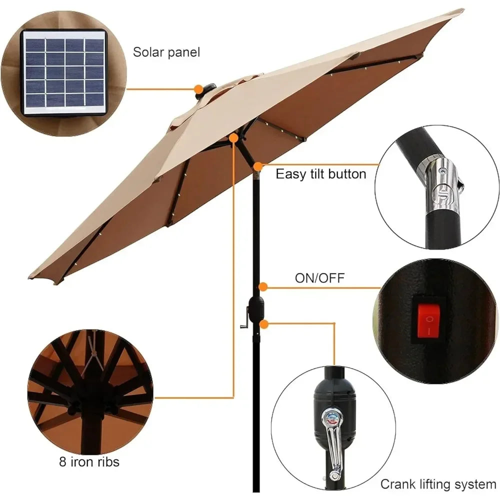 Lighted 9-foot Outdoor Patio Umbrella For Deck
