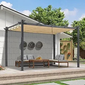 9.5' X 13' Outdoor Retractable Pergola with Shade Canopy