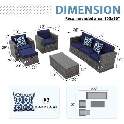 7-Piece All-Weather Patio Furniture- Wicker Sectional & Ottoman