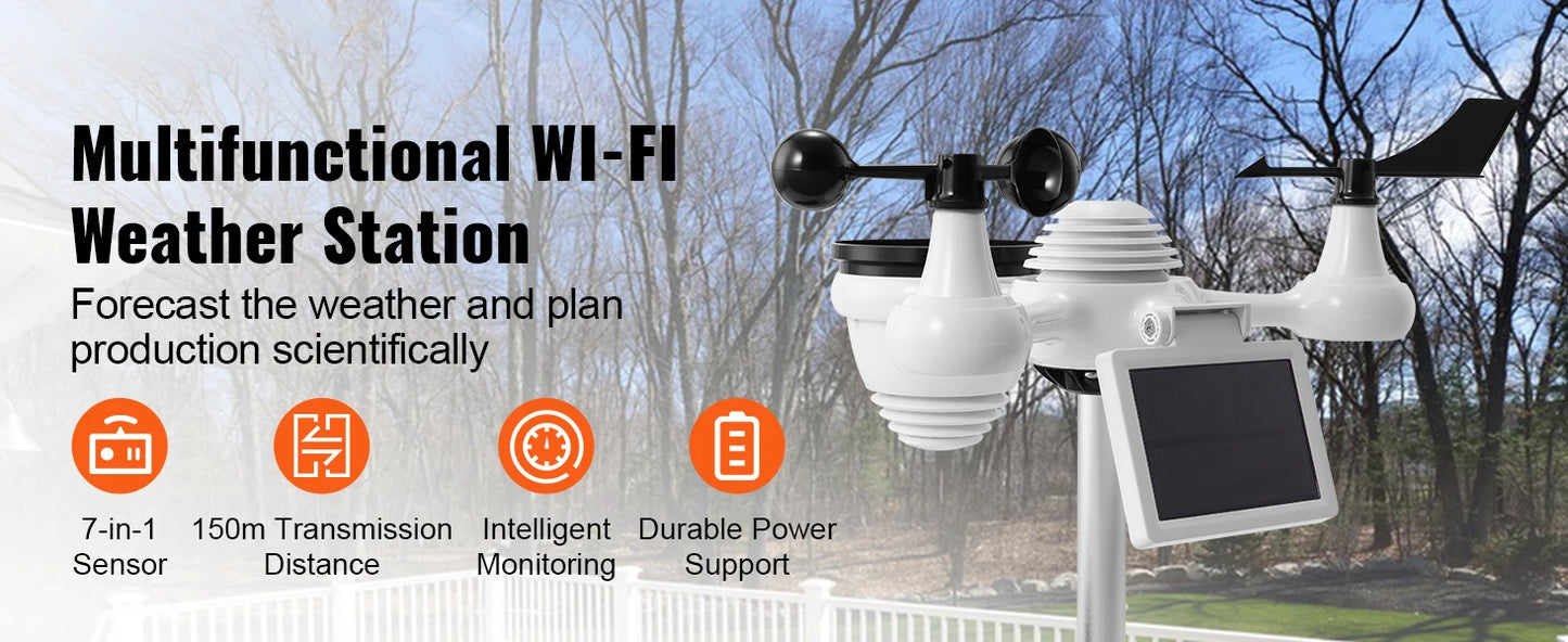 7-in-1 Solar Wi-Fi Weather Station Color Display