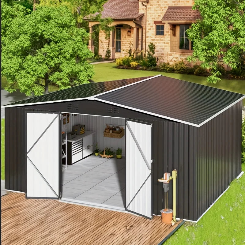 10'x10'~12'x18' Lockable Metal Storage Heavy-Duty Frame Shed