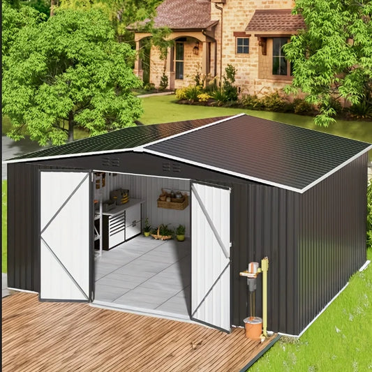 10'x10'~12'x18' Lockable Metal Storage Heavy-Duty Frame Shed