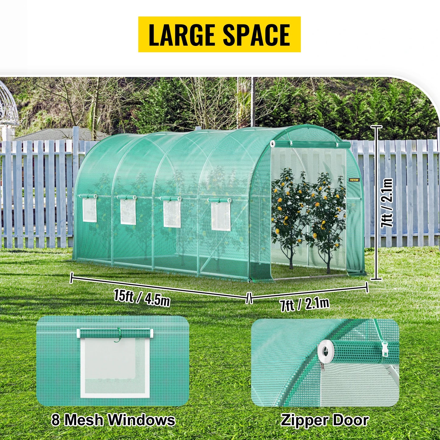 Walk-in Tunnel Greenhouse, Galvanized Frame & Waterproof Cover