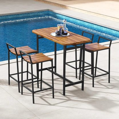 5-Piece Acacia Wood Bar Table Set, Outdoor