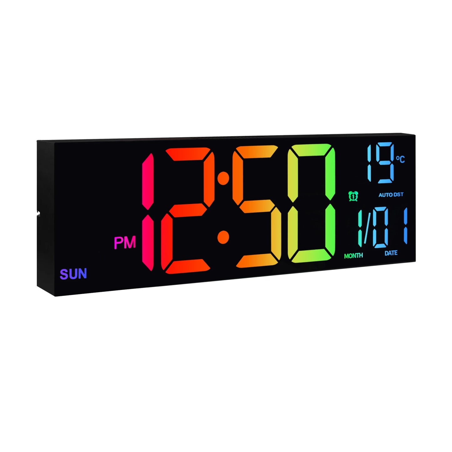 16" Digital Wall Clock, Big LED Display                     with Remote, 8 RGB Color, Alarm, DST, Temperature for Living Room, Kitchen