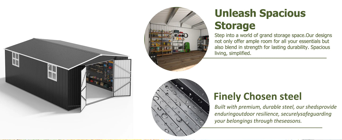 10'x10'~12'x18' Lockable Metal Storage Heavy-Duty Frame Shed