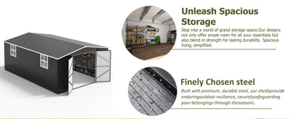 10'x10'~12'x18' Lockable Metal Storage Heavy-Duty Frame Shed