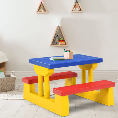 Kids Picnic Table W/Removable Umbrella Indoor Outdoor