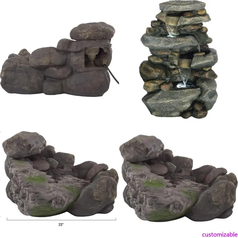Garden Outdoor Stone Waterfall Fountain w/LED Lights