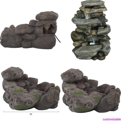 Garden Outdoor Stone Waterfall Fountain w/LED Lights