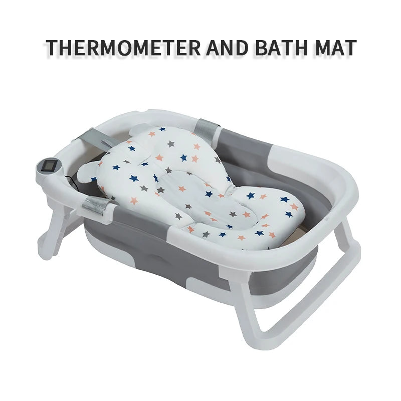 Foldable Baby Bathtub- Soft Cushion & Thermometer