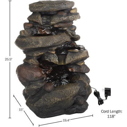 Garden Outdoor Stone Waterfall Fountain w/LED Lights
