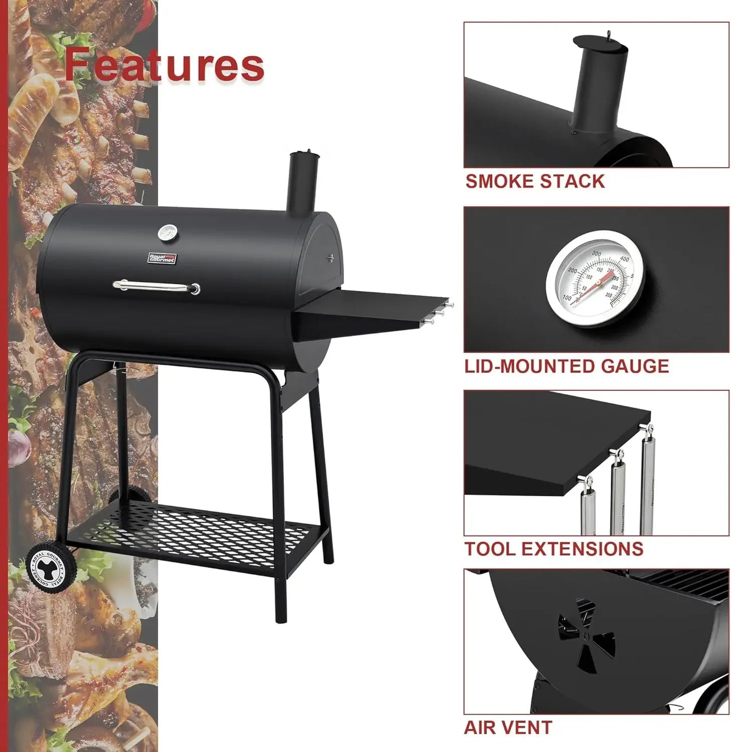 30 Inch Barrel Black Charcoal Outdoor Grill