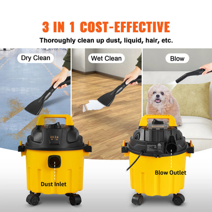 3-in-1 Portable Wet/Dry Shop Vacuum, 2.6-Gallon