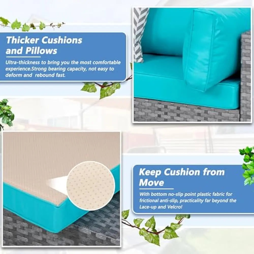 Gray Outdoor Wicker Sectional Sofa, Chairs, Table