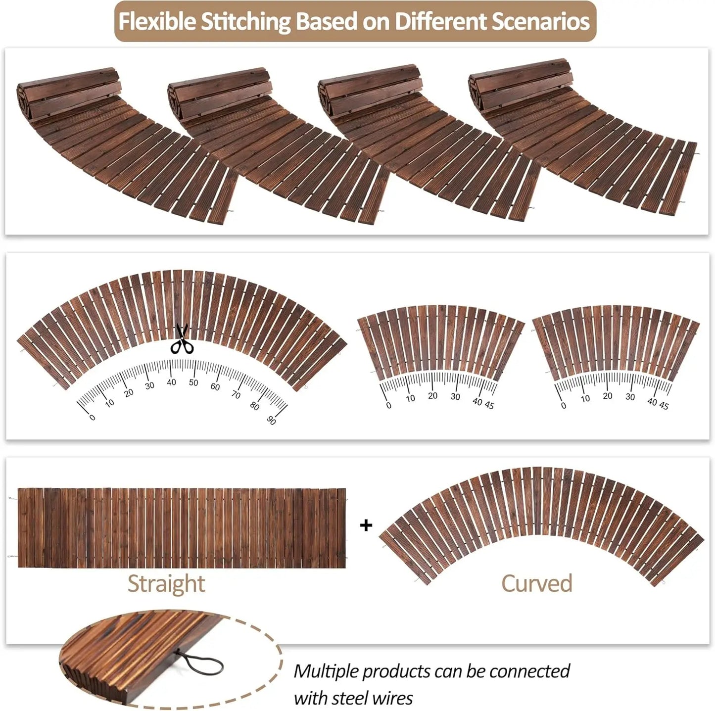 8FT Wooden Decorative Curved Garden Pathway (Brown)