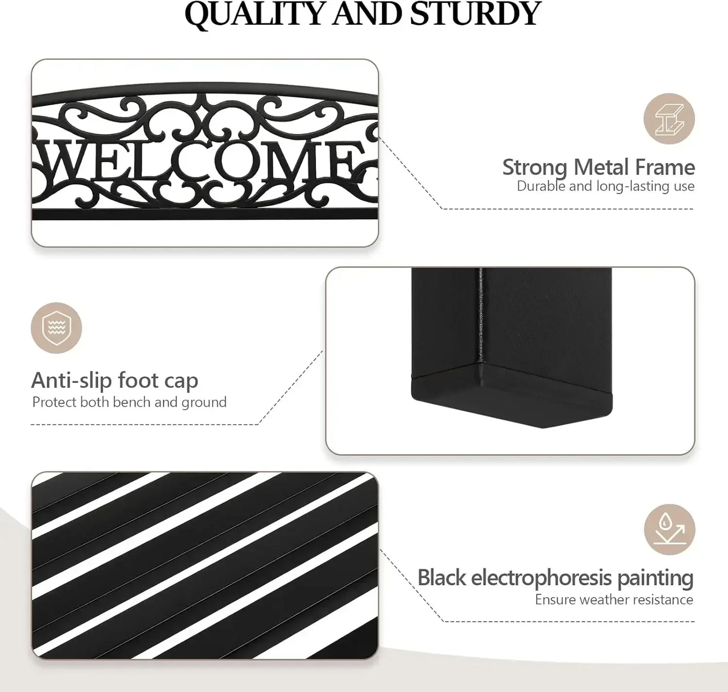 Customizable Black Metal Outdoor Bench for Patio