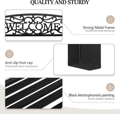 Customizable Black Metal Outdoor Bench for Patio