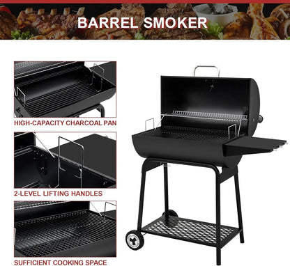 30 Inch Barrel Black Charcoal Outdoor Grill