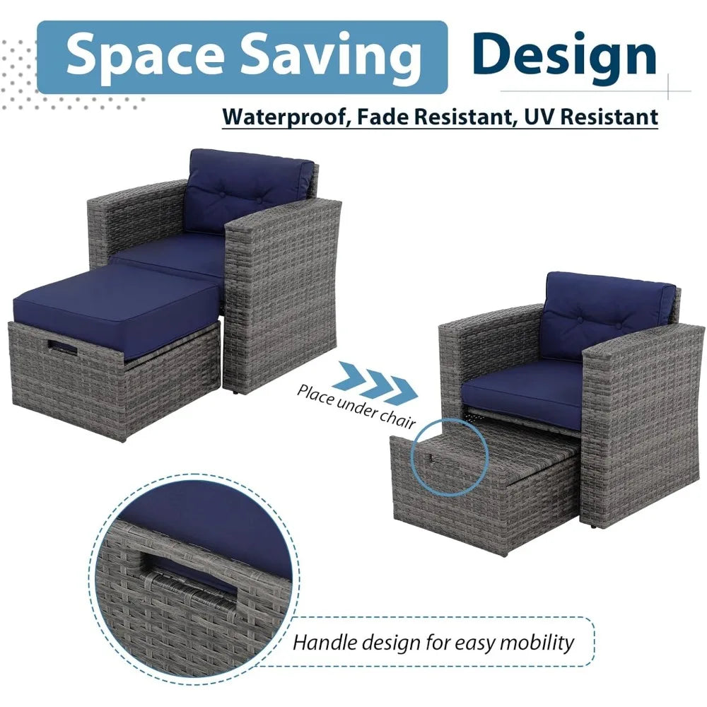 7-Piece All-Weather Patio Furniture- Wicker Sectional & Ottoman