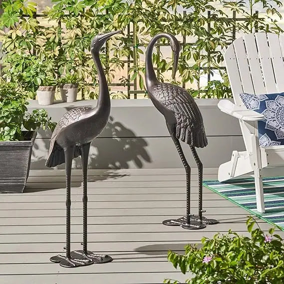 Handcrafted Aluminum Crane Statues- Dark Bronze Finish