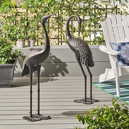 Handcrafted Aluminum Crane Statues- Dark Bronze Finish