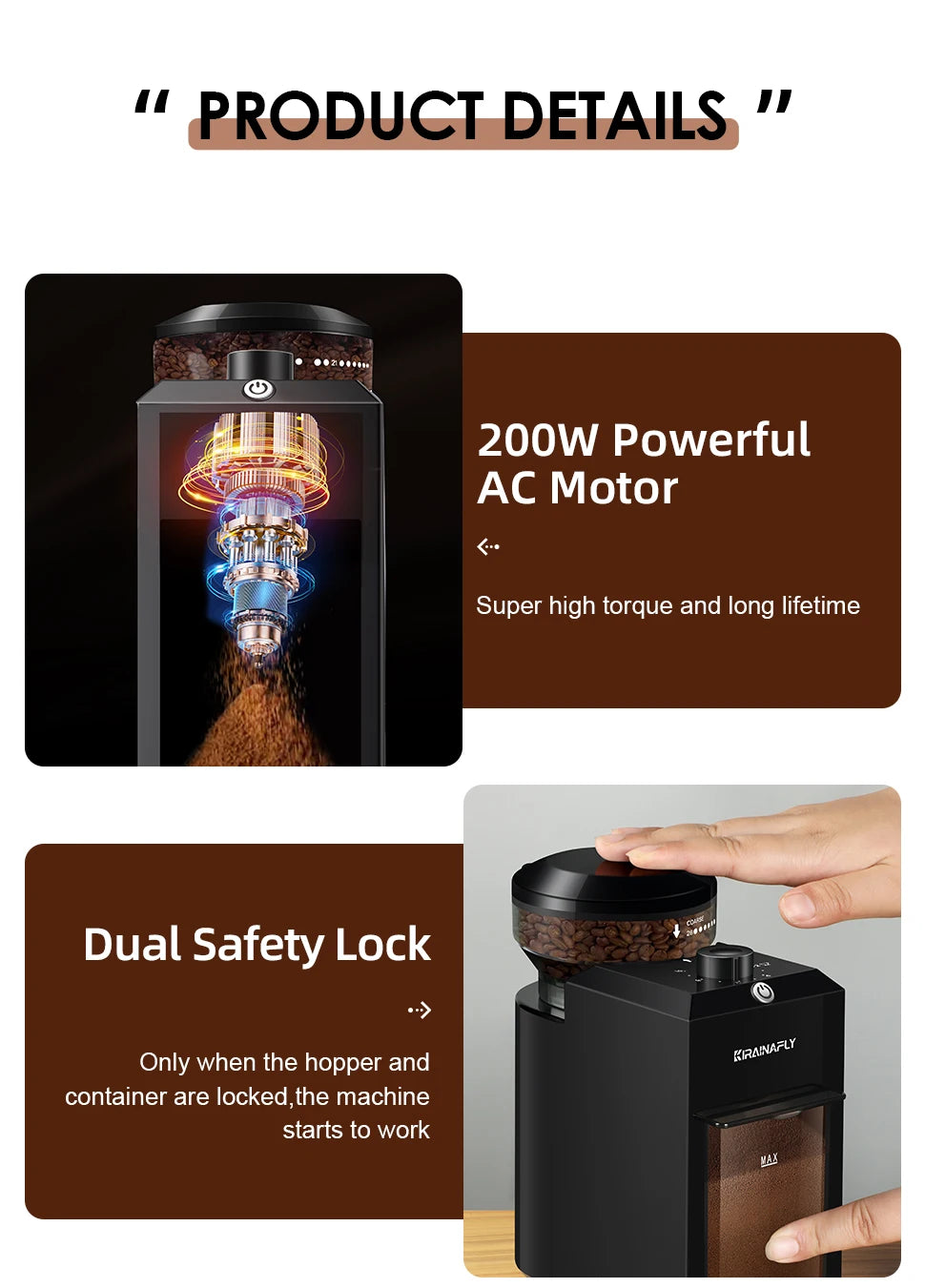 Automatic Electric Burr Mill Coffee Bean Grinder Electric Coffee Bean Grinding With 28 Adjustable Gears for Espresso French Press Drip Coffee