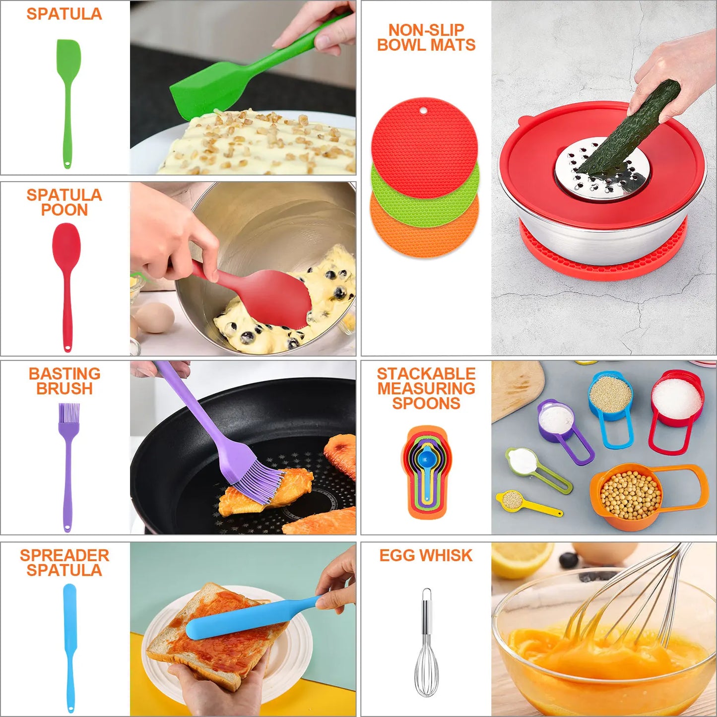 29-Piece Stainless Steel Mixing & Serving Bowl Set - Various Sizes Premium Kitchen Essentials for Mixing and Serving - Non-Slip