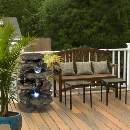 Garden Outdoor Stone Waterfall Fountain w/LED Lights