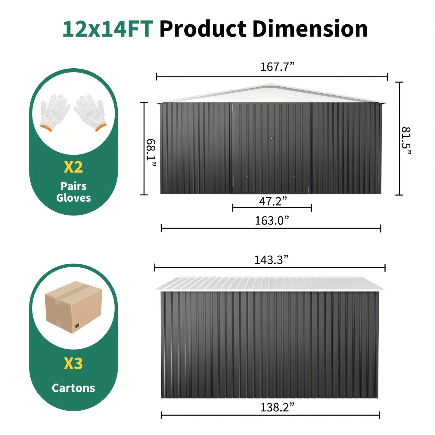 10'x10'~12'x18' Lockable Metal Storage Heavy-Duty Frame Shed