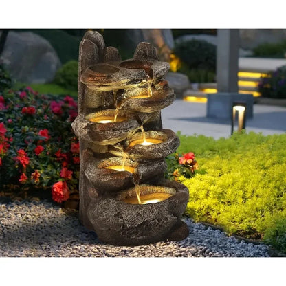 6-Tier Cascading Rock Water Fountain Outdoor Waterfall