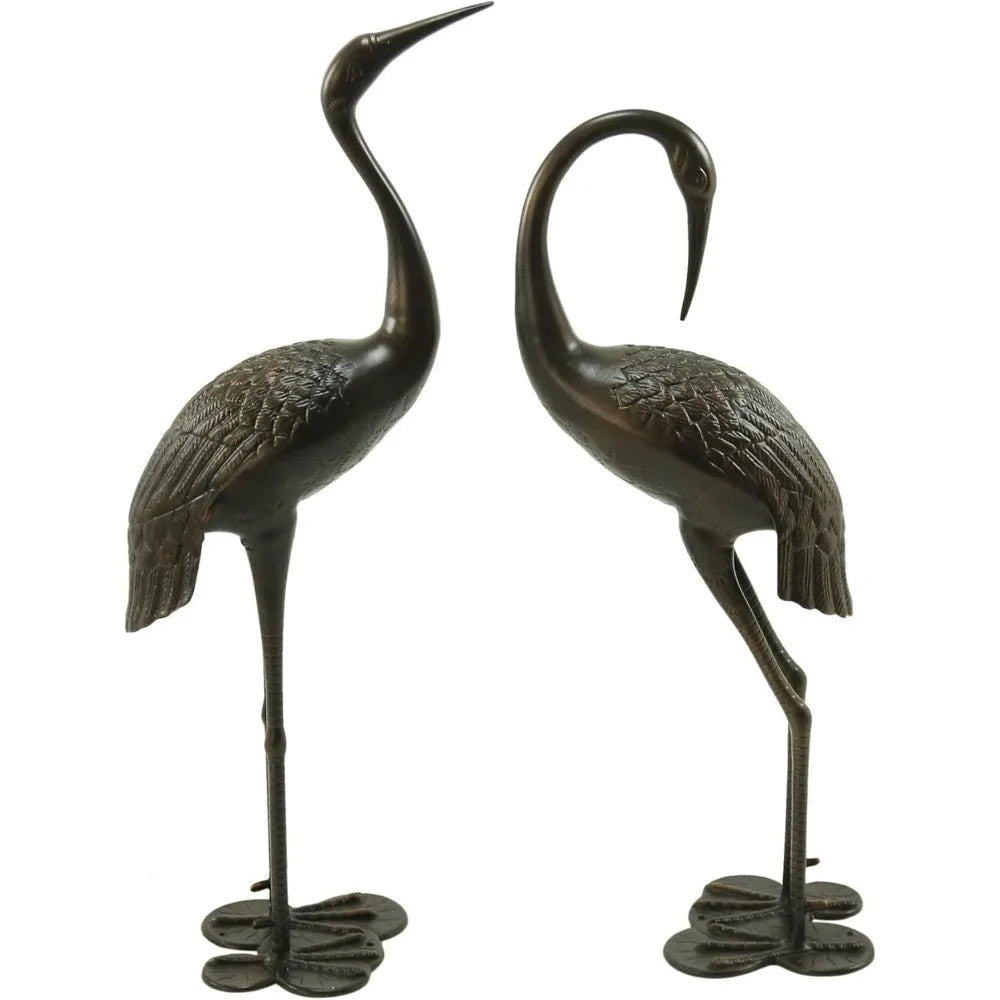Handcrafted Aluminum Crane Statues- Dark Bronze Finish