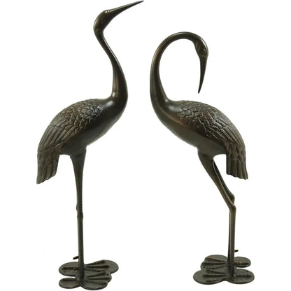 Handcrafted Aluminum Crane Statues- Dark Bronze Finish