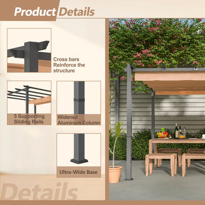 10' x 10' Aluminum Patio Pergola with Retractable Canopy