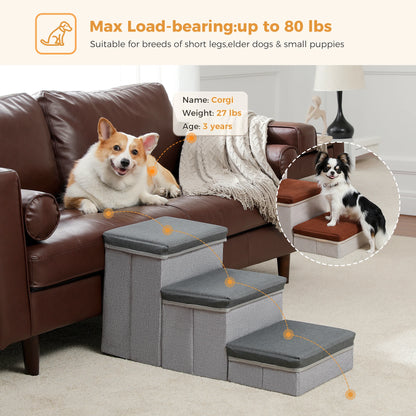 3-Tier Foldable Pet Stair/Ramp w/Storage Box