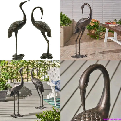 Handcrafted Aluminum Crane Statues- Dark Bronze Finish