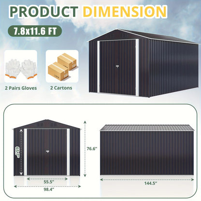 10'x10'~12'x18' Lockable Metal Storage Heavy-Duty Frame Shed