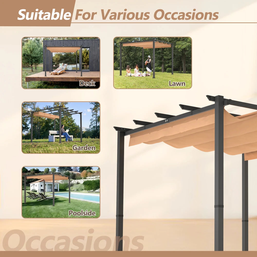 10' x 10' Aluminum Patio Pergola with Retractable Canopy