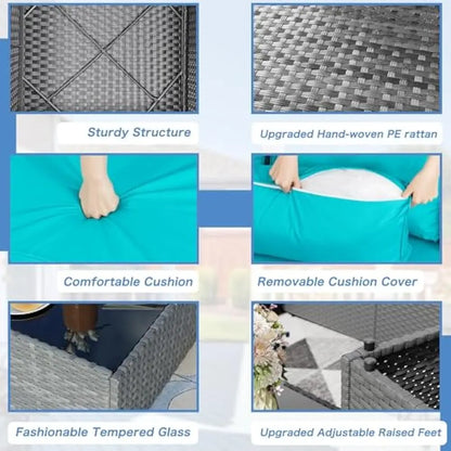 Gray Outdoor Wicker Sectional Sofa, Chairs, Table