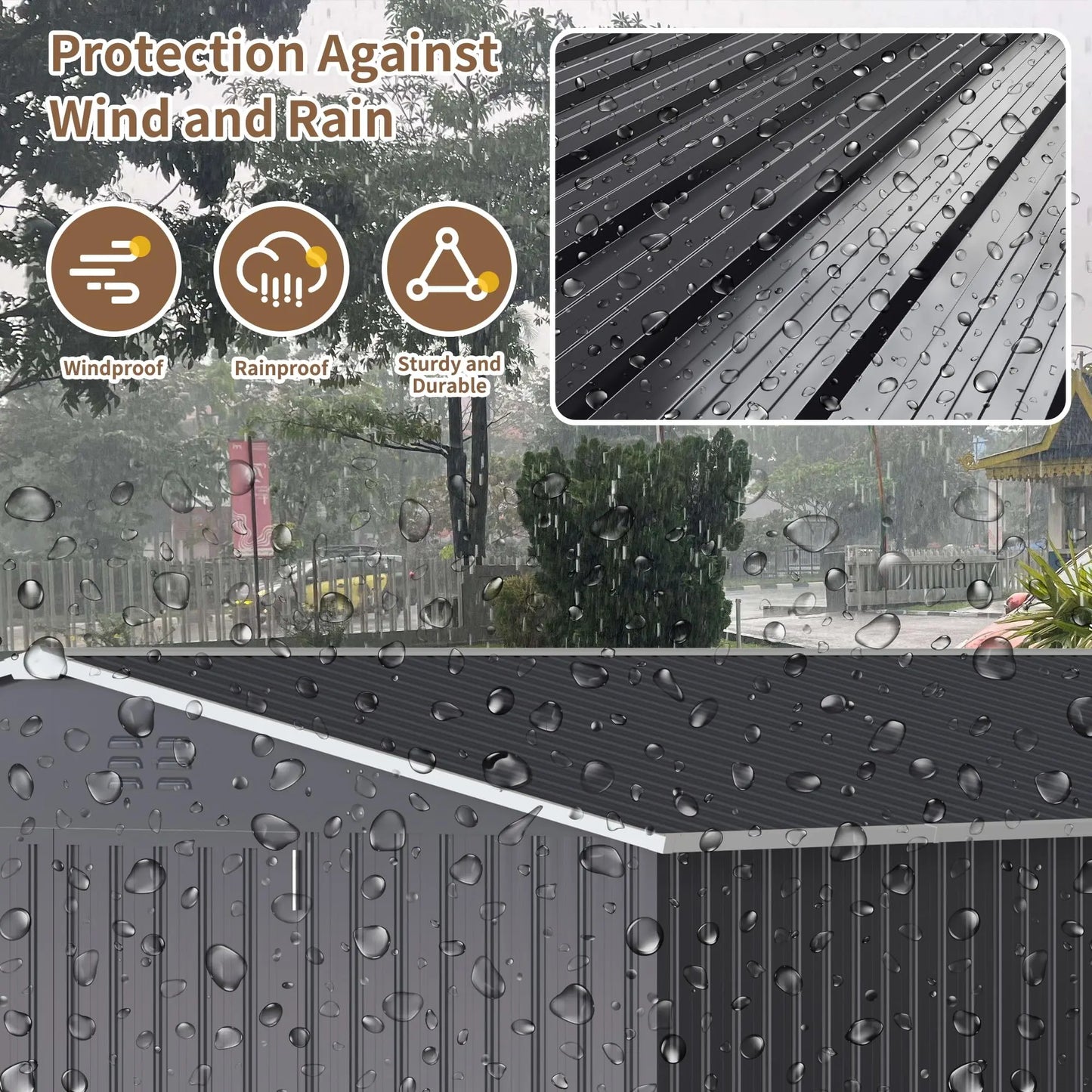 10'x10'~12'x18' Lockable Metal Storage Heavy-Duty Frame Shed