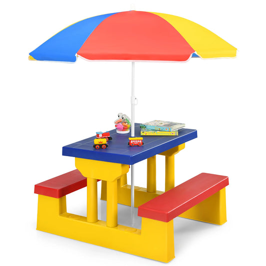 Kids Picnic Table W/Removable Umbrella Indoor Outdoor