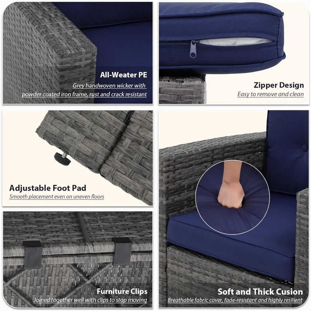 7-Piece All-Weather Patio Furniture- Wicker Sectional & Ottoman