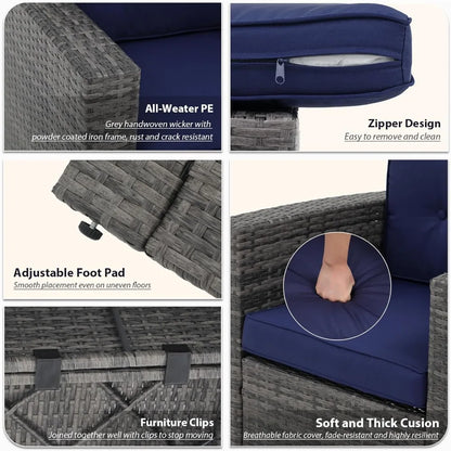 7-Piece All-Weather Patio Furniture- Wicker Sectional & Ottoman