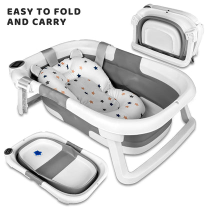 Foldable Baby Bathtub- Soft Cushion & Thermometer