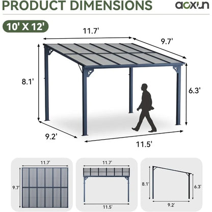 10' x 12' Wall-Mounted Gazebo Pergola With Sloped Roof