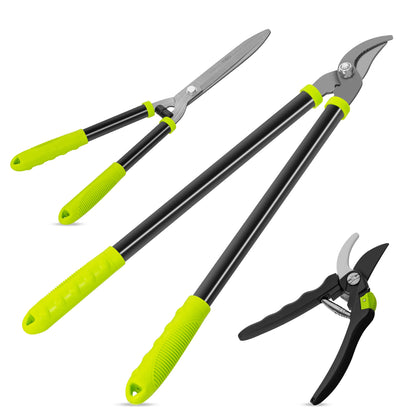 3-Piece Loppers, Hedge Clippers & Pruners Set, Heavy-Duty Garden Tools for Tree & Shrub Care, Branch Cutter & Tree Trimmer
