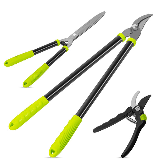 3-Piece Loppers, Hedge Clippers & Pruners Set, Heavy-Duty Garden Tools for Tree & Shrub Care, Branch Cutter & Tree Trimmer