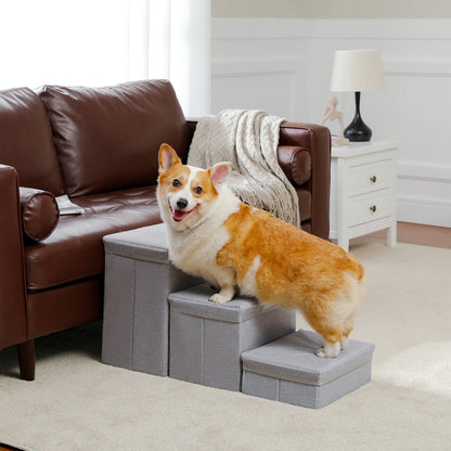 3-Tier Foldable Pet Stair/Ramp w/Storage Box