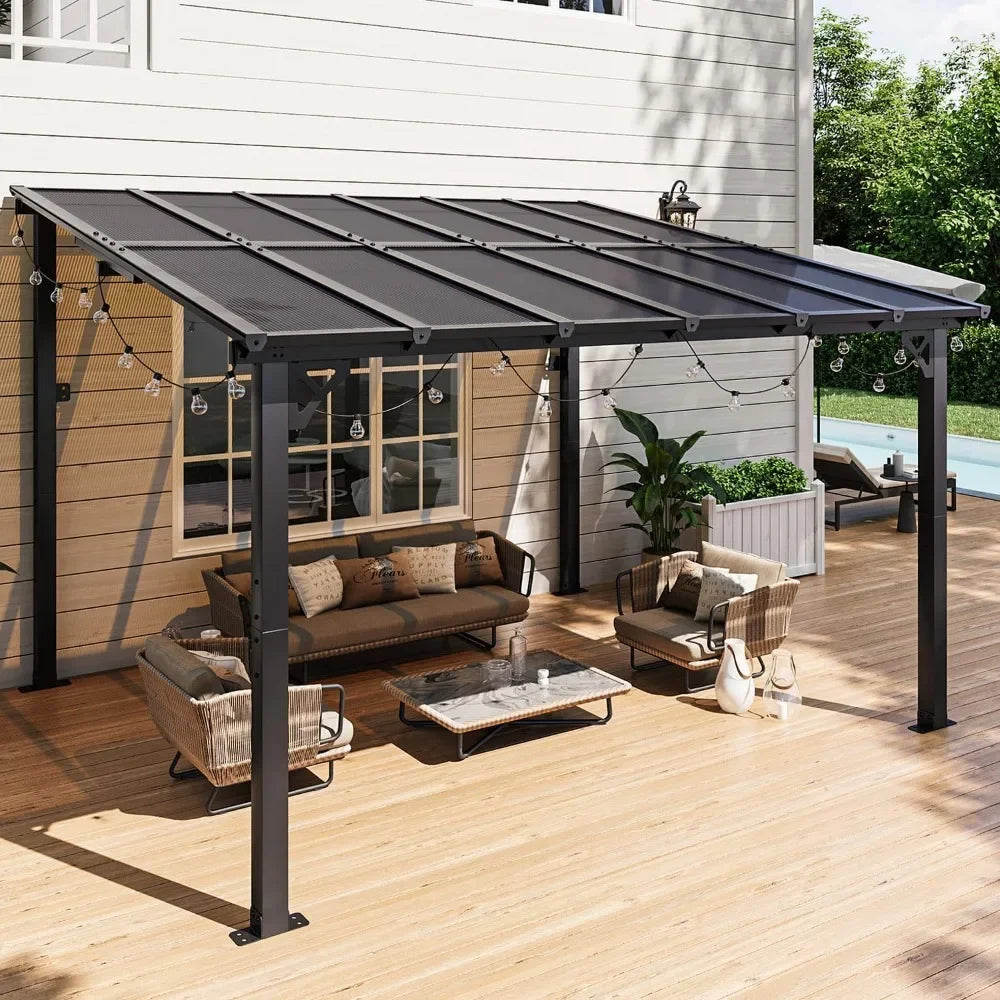 10' x 12' Wall-Mounted Gazebo Pergola With Sloped Roof